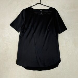 Black Silk Blend Satin Blouse Minimalist Chic Top Quiet Luxury Essential Size S